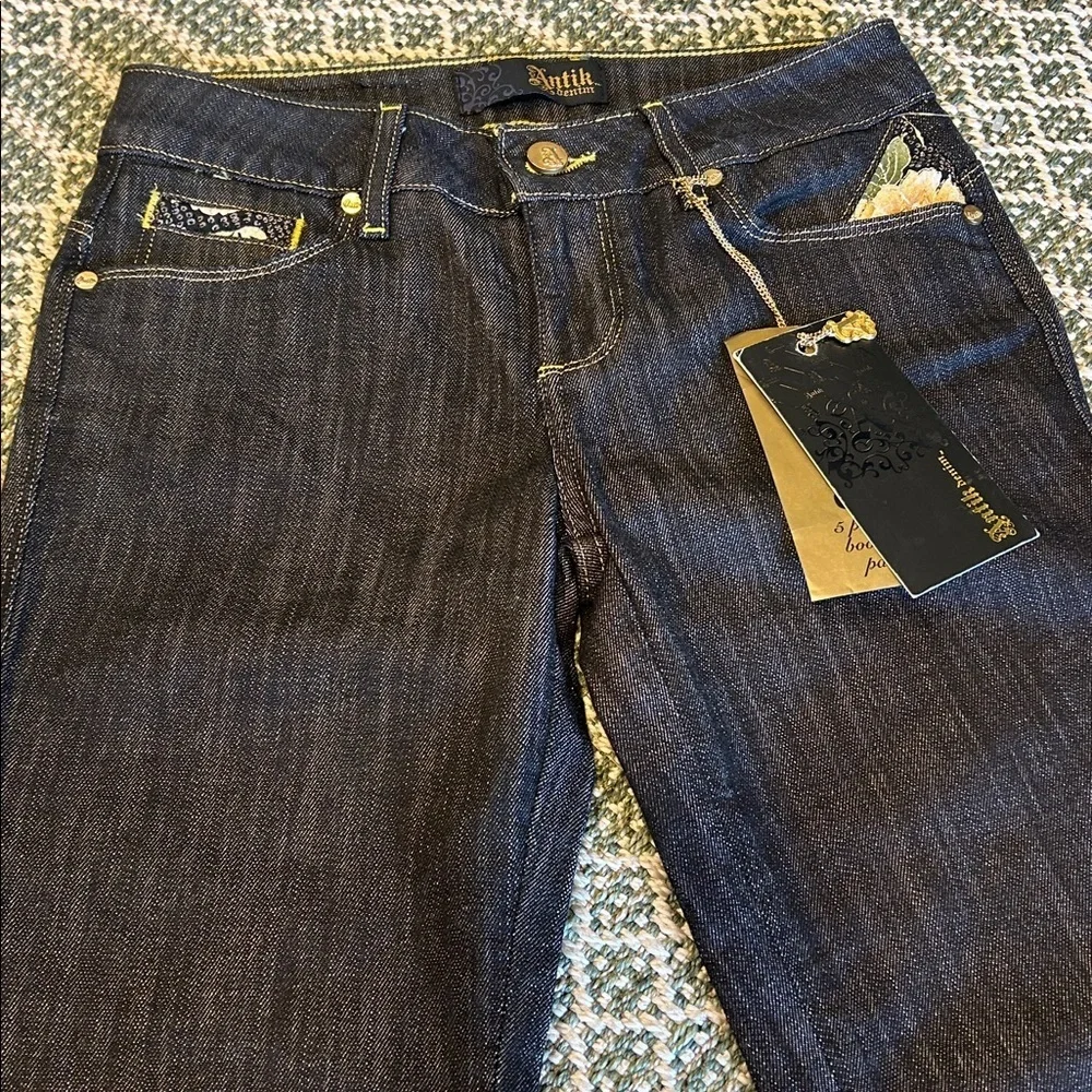 Vintage Y2K Antik Denim Eva 5 Pocket Bootcut Embroidered Patchwork Low Rise Jean